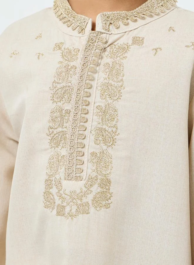 Amirah Boys Beige Embroidered Kurta with Pants Set